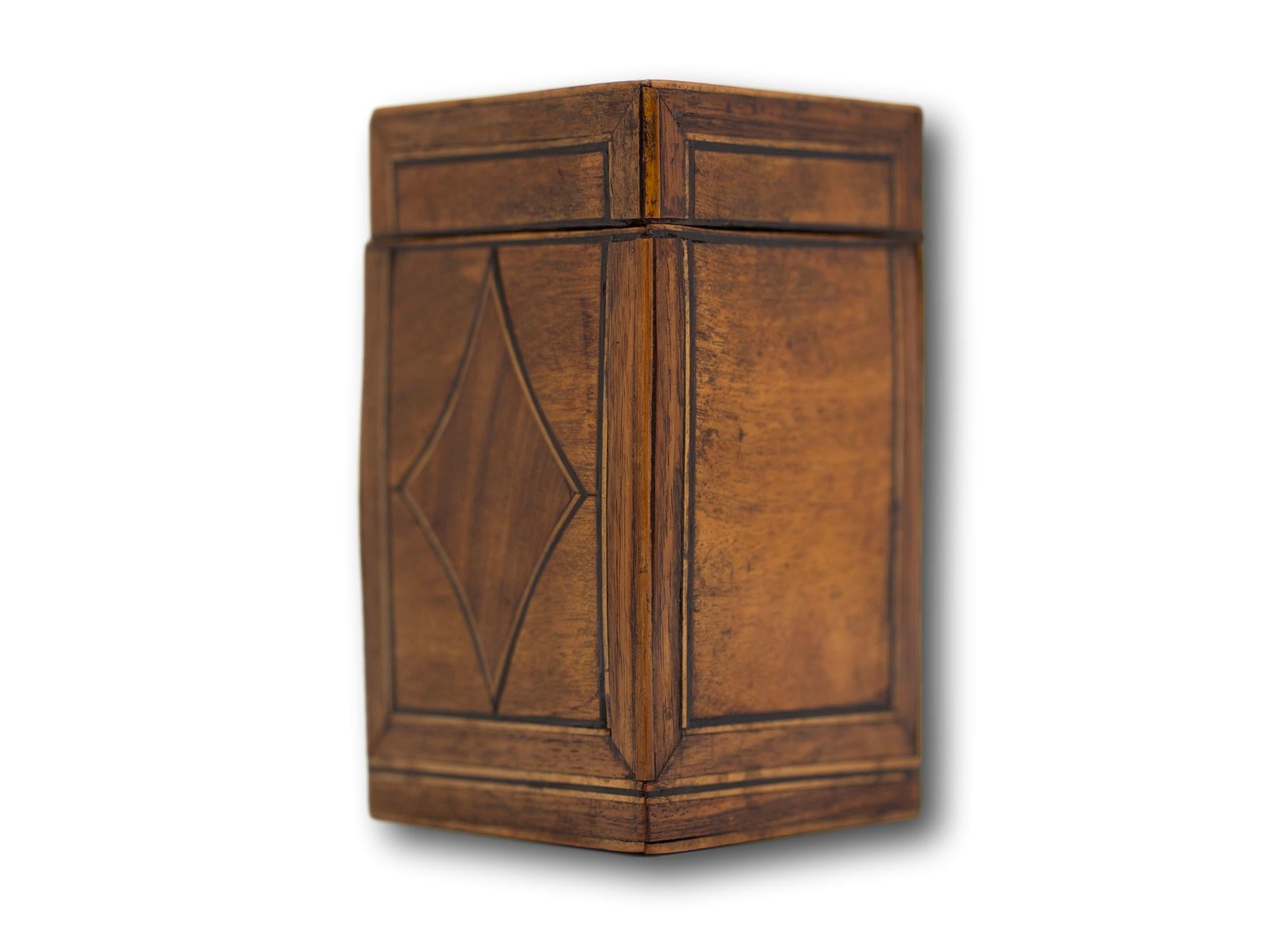 Hand-Carved Antique English Georgian Hexagonal Satinwood Tea Caddy For Sale