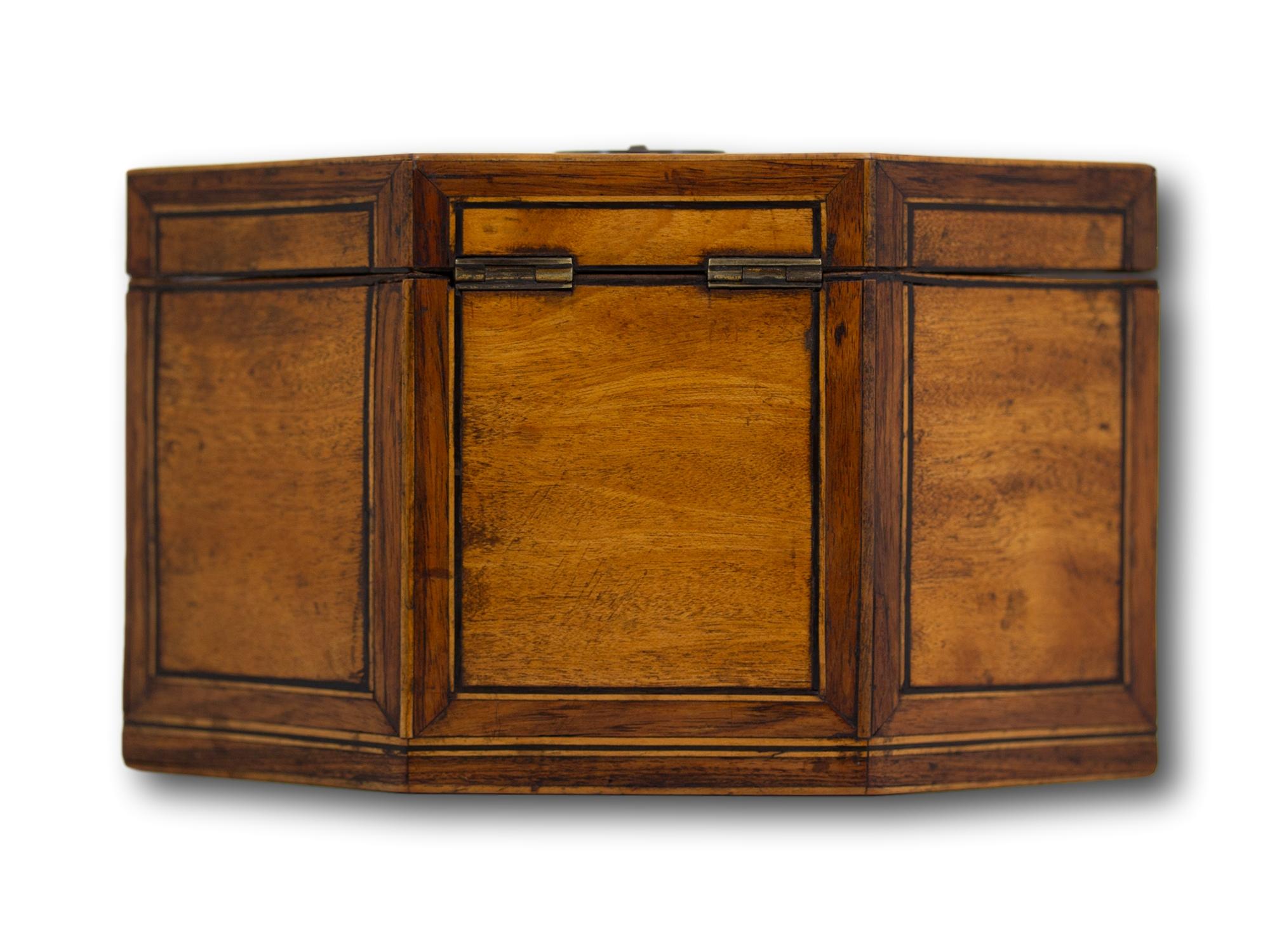 18th Century Antique English Georgian Hexagonal Satinwood Tea Caddy For Sale