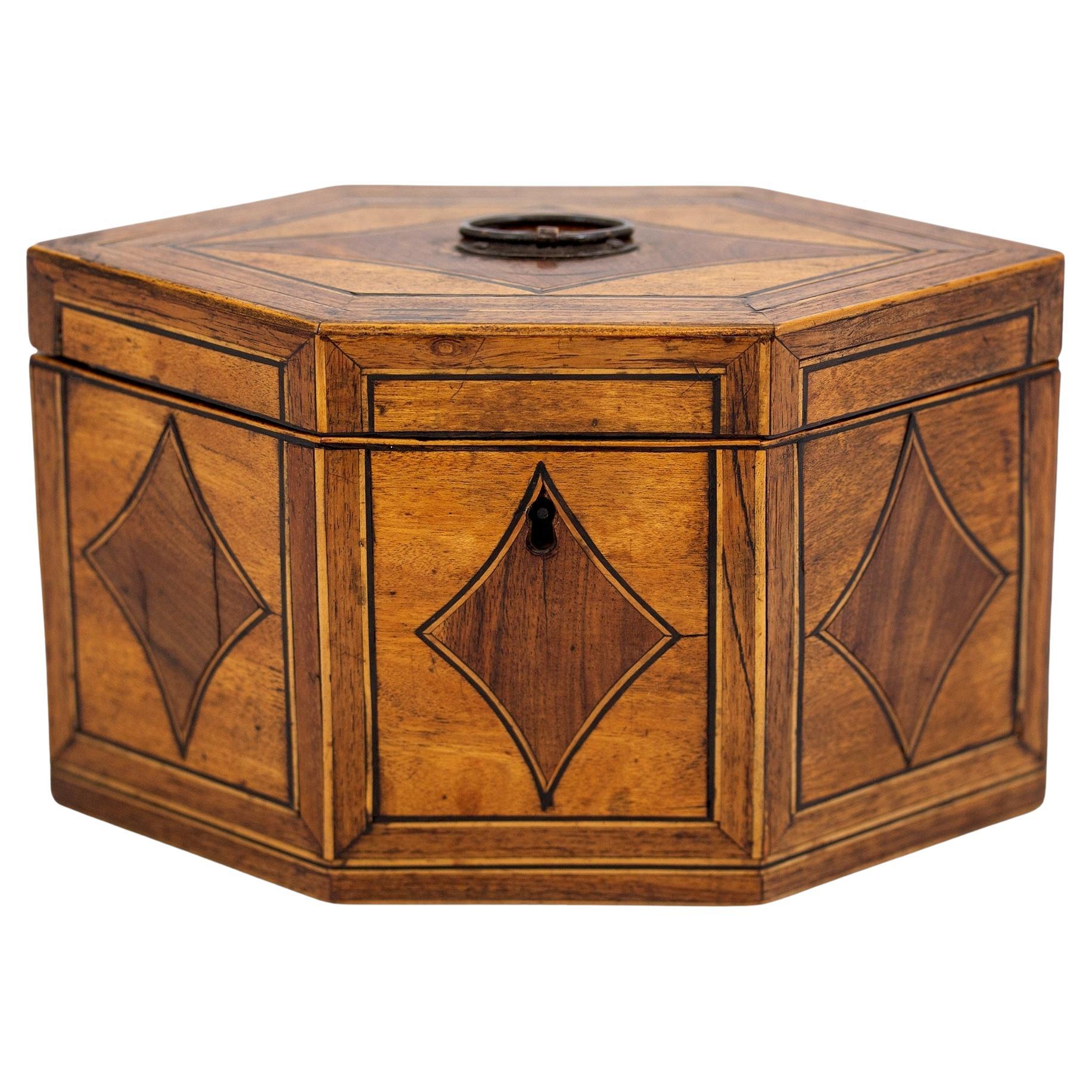 Antique English Georgian Hexagonal Satinwood Tea Caddy