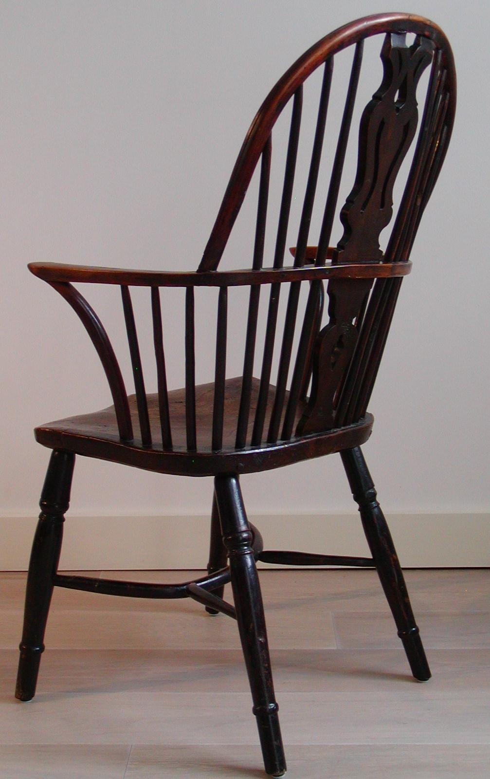 Yew Antique English Georgian High Windsor Armchair For Sale