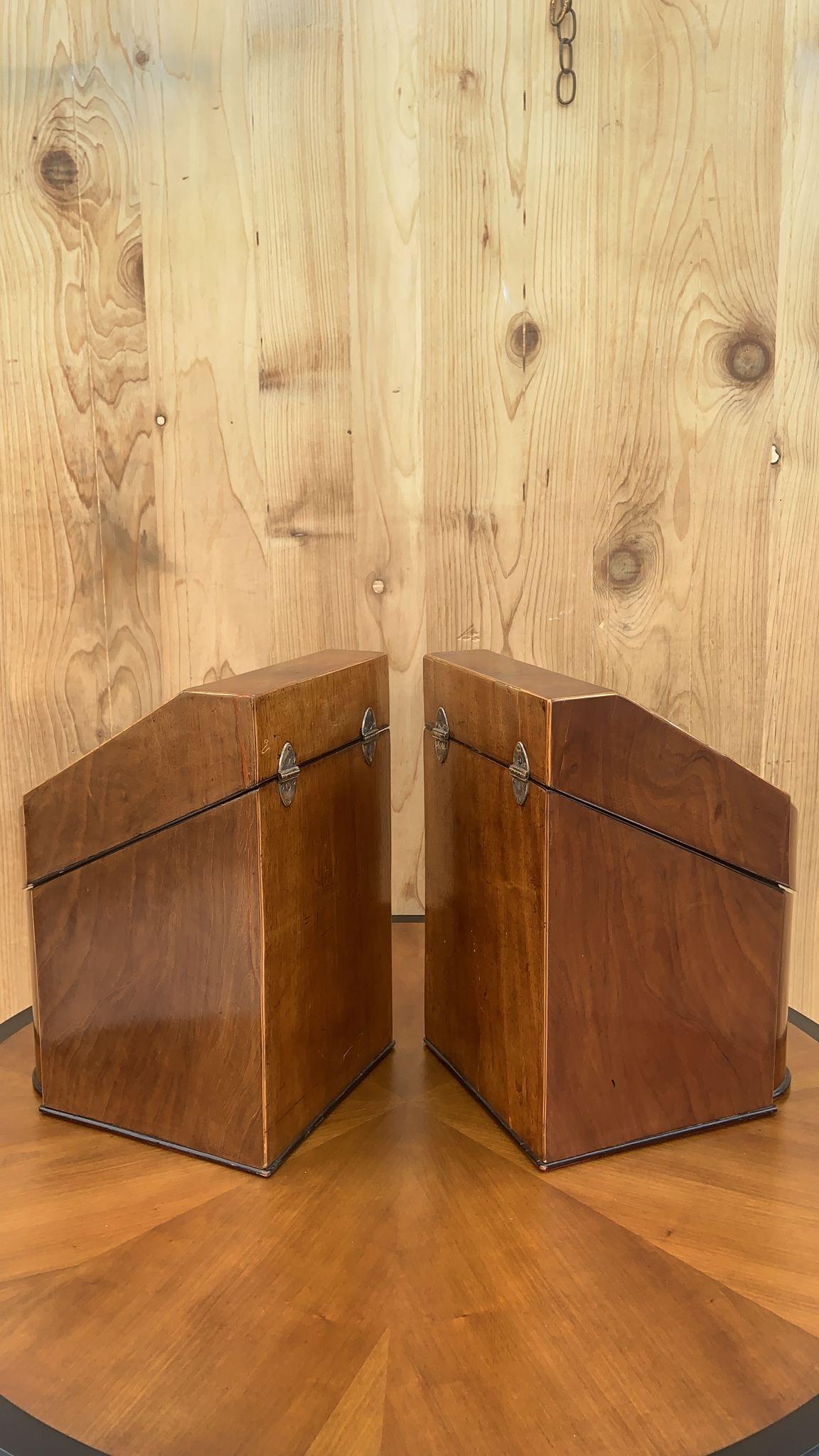 George III Antique English Georgian III Mahogany Knife Boxes - Pair For Sale