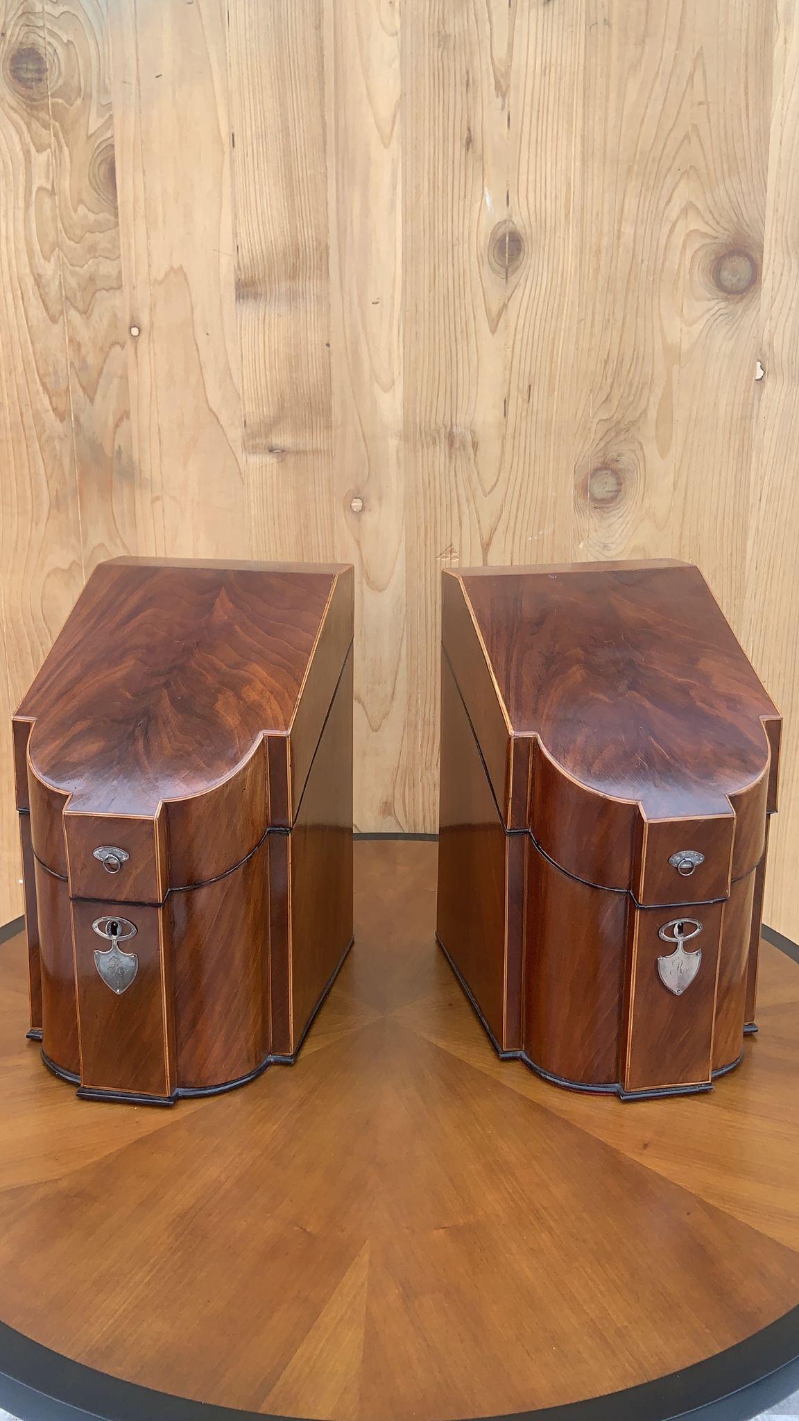 19th Century Antique English Georgian III Mahogany Knife Boxes - Pair For Sale