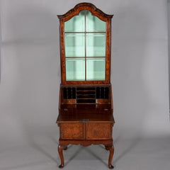 Antique English Georgian Inlaid and Burled Walnut Petite Secretary Bookcase