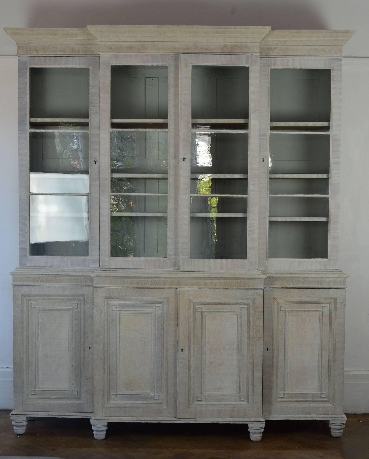 Antique English Georgian Limed Oak Breakfront Cabinet In Good Condition In St Annes, Lancashire