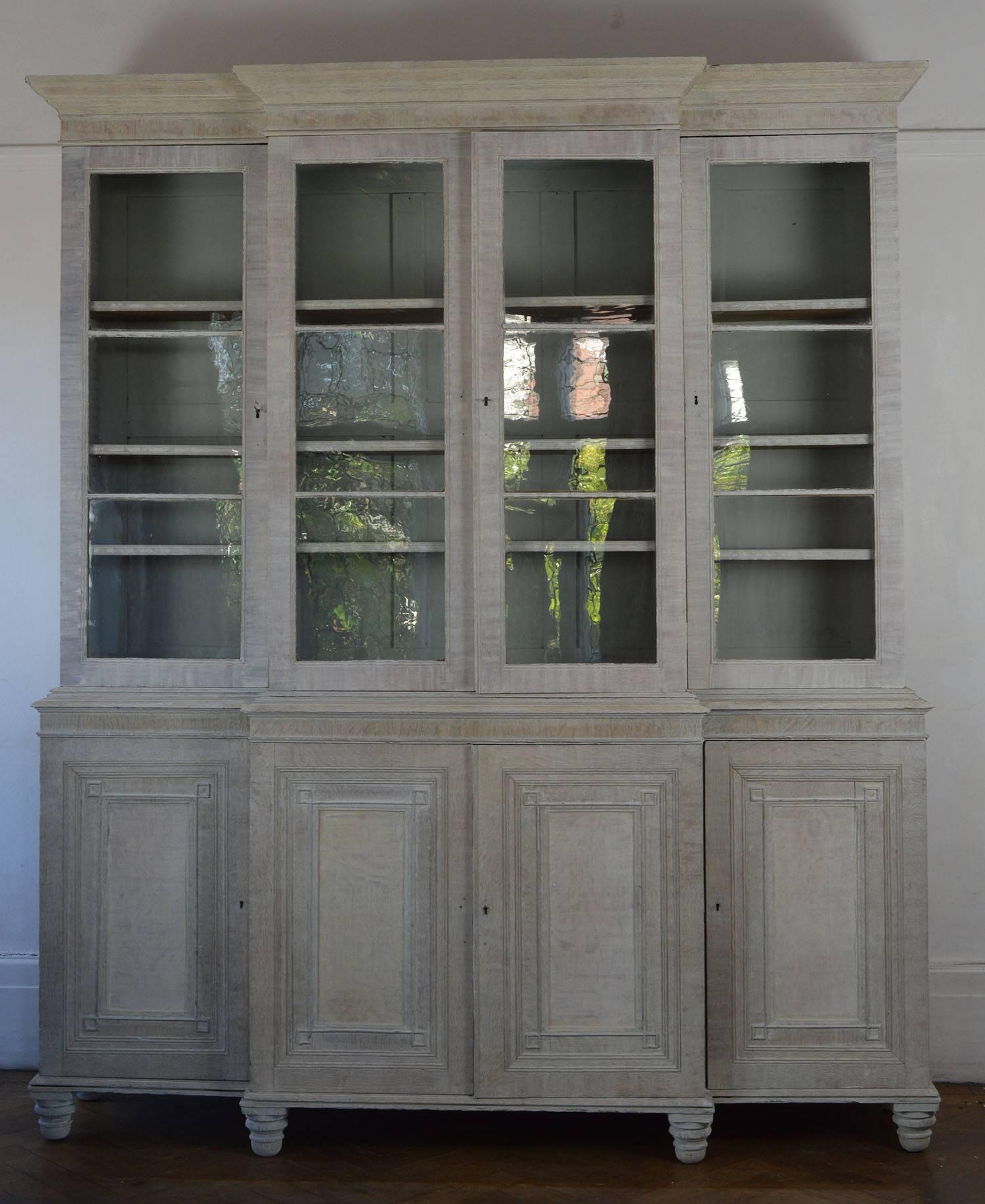 Antique English Georgian Limed Oak Breakfront Cabinet 2