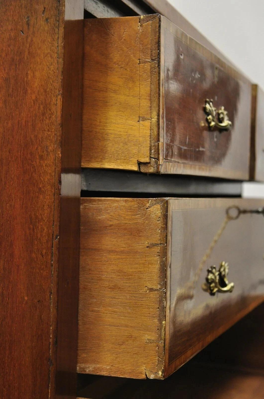 Unknown Antique English Georgian Mahogany Banded Satinwood Inlay 5 Drawer Chest Dresser For Sale