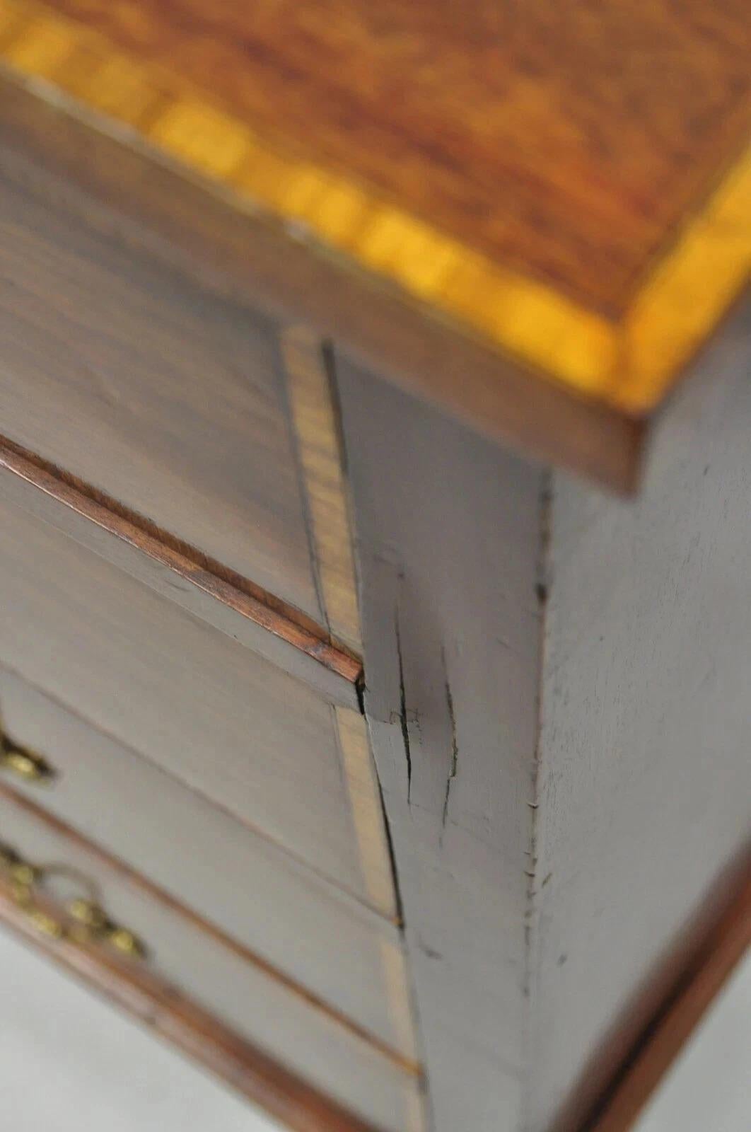 Antique English Georgian Mahogany Banded Satinwood Inlay 5 Drawer Chest Dresser For Sale 4