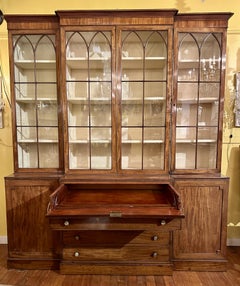 Antique English Georgian Mahogany Breakfront with Butler's Tray & Silver Storage