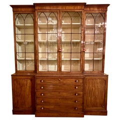 Antique English Georgian Mahogany Breakfront with Butler's Tray & Silver Storage