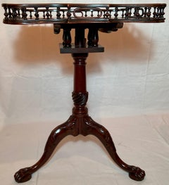 Antique English Georgian Mahogany Galleried Tilt-Top Pie Crust Table, Circa 1840