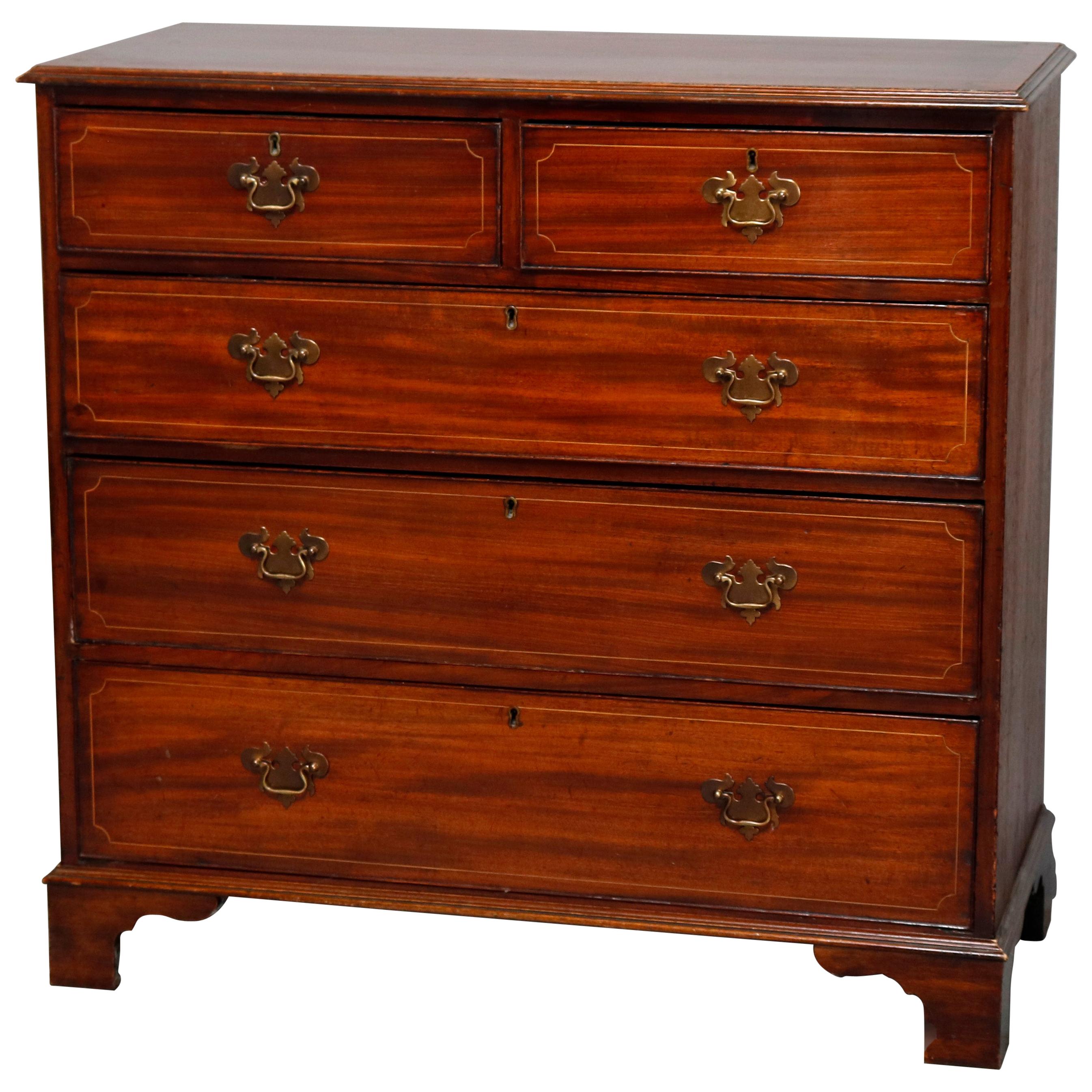 English Georgian Mahogany & Satinwood Inlaid Chest of Drawers, 19th Century