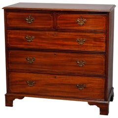 Antique English Georgian Mahogany & Satinwood Inlaid Chest of Drawers, 19th Century