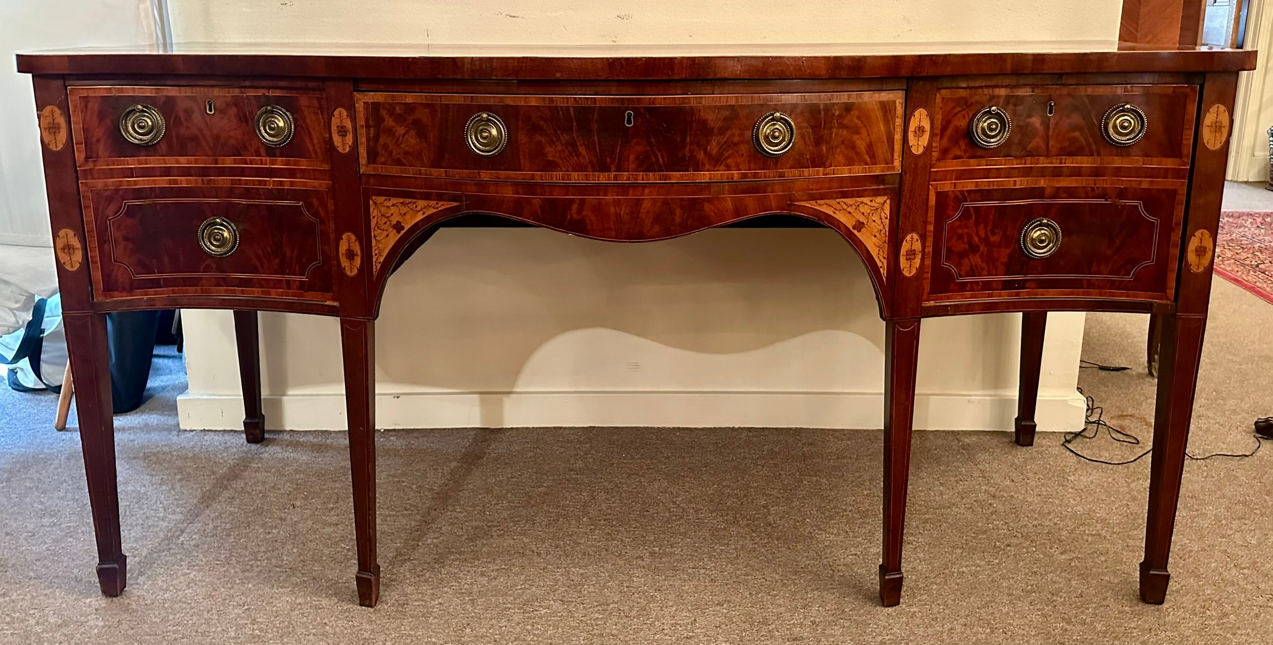 19th Century Antique English Georgian Mahogany Sideboard with Inlay, Circa 1800. For Sale