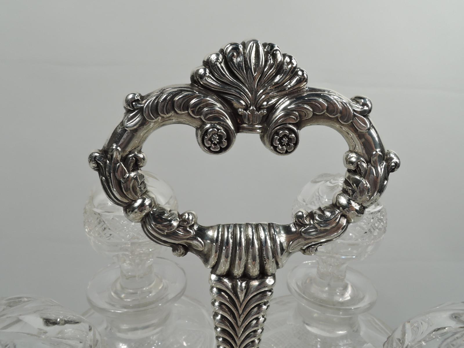 Early 19th Century Antique English Georgian Neoclassical Decanter Stand with Bottles