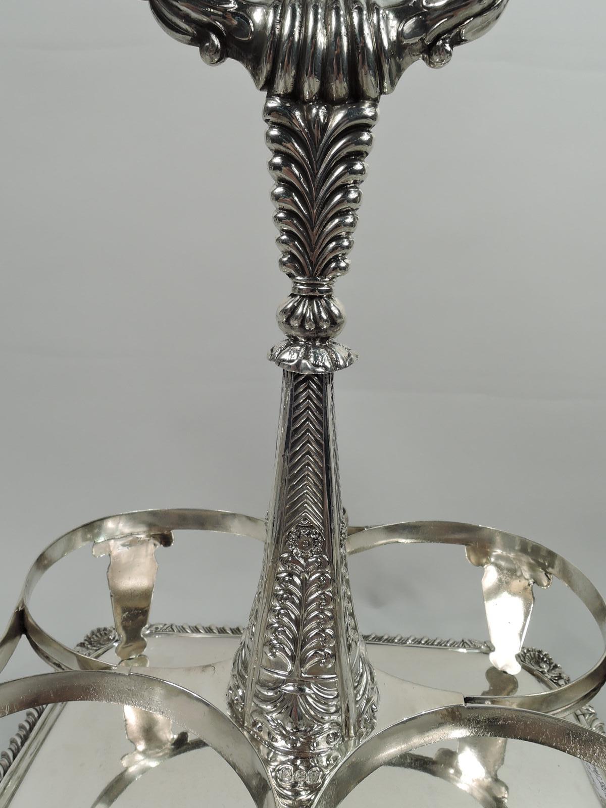 Sterling Silver Antique English Georgian Neoclassical Decanter Stand with Bottles