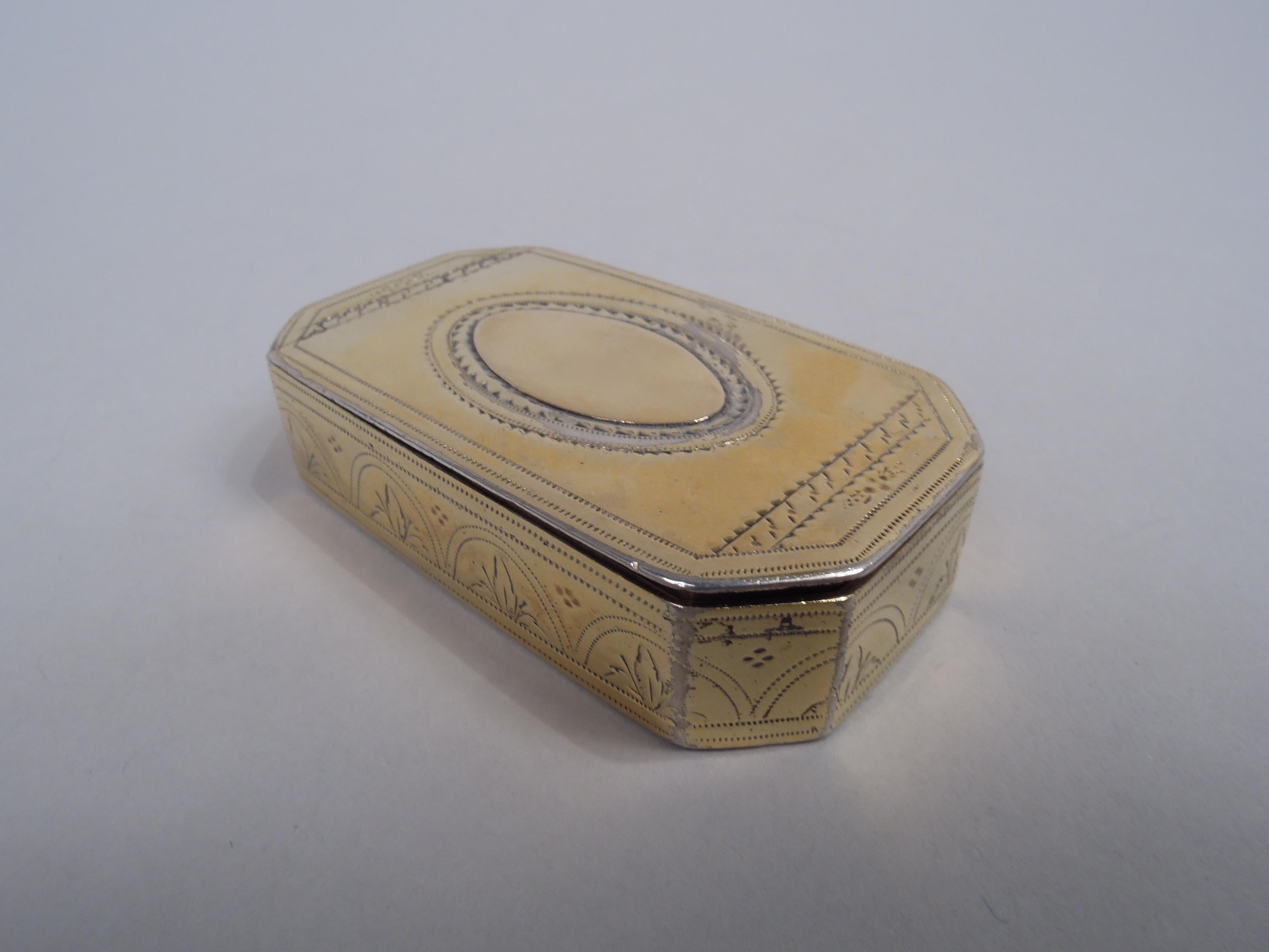 British Antique English Georgian Neoclassical Silver Gilt Snuffbox, 1823