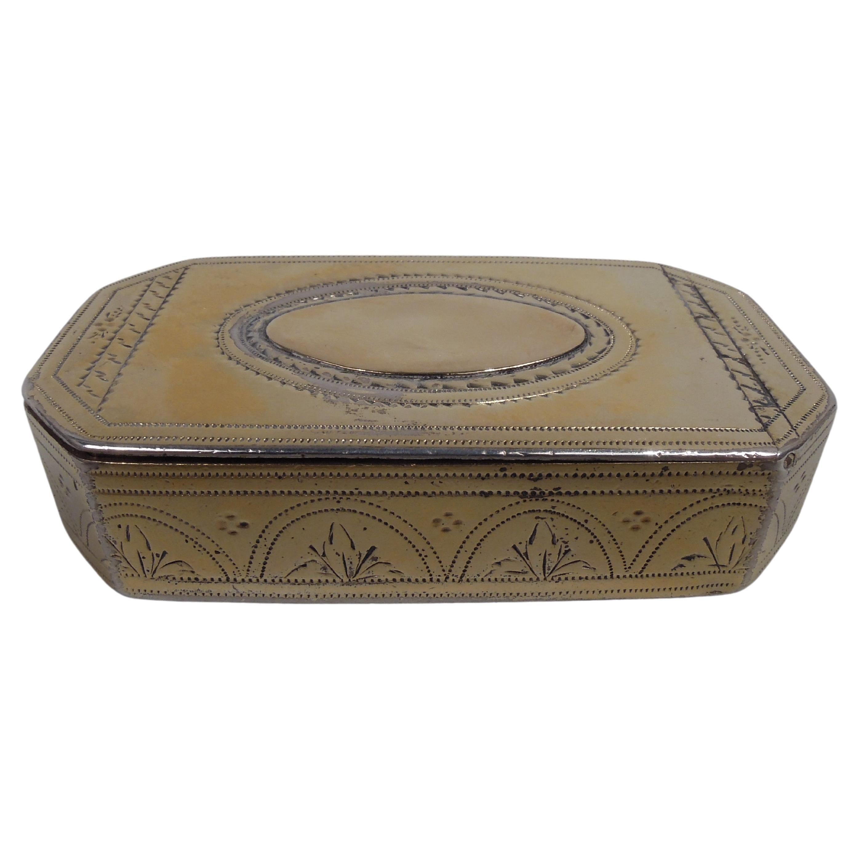 Antique English Georgian Neoclassical Silver Gilt Snuffbox, 1823