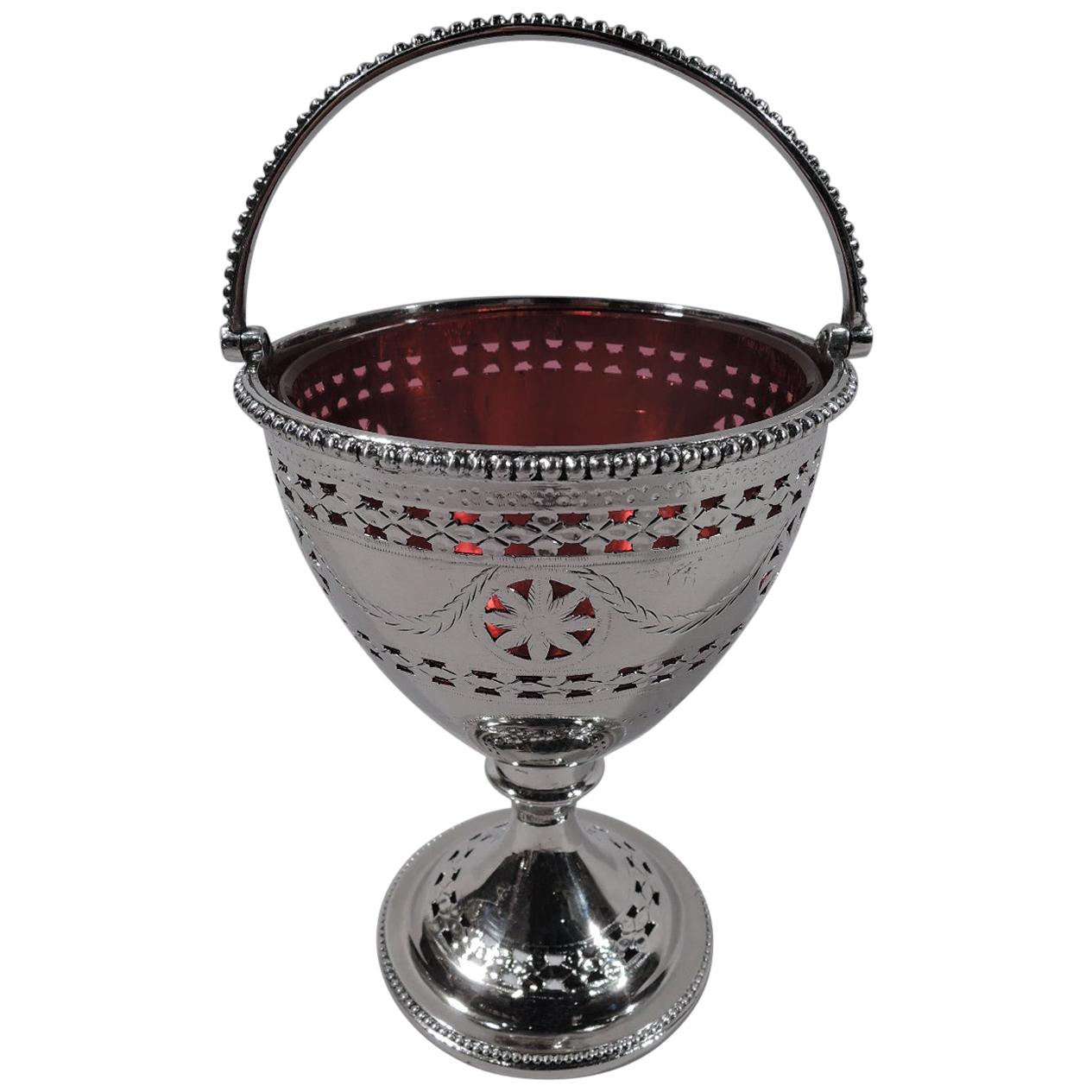 Antique English Georgian Neoclassical Sterling Silver Sugar Basket