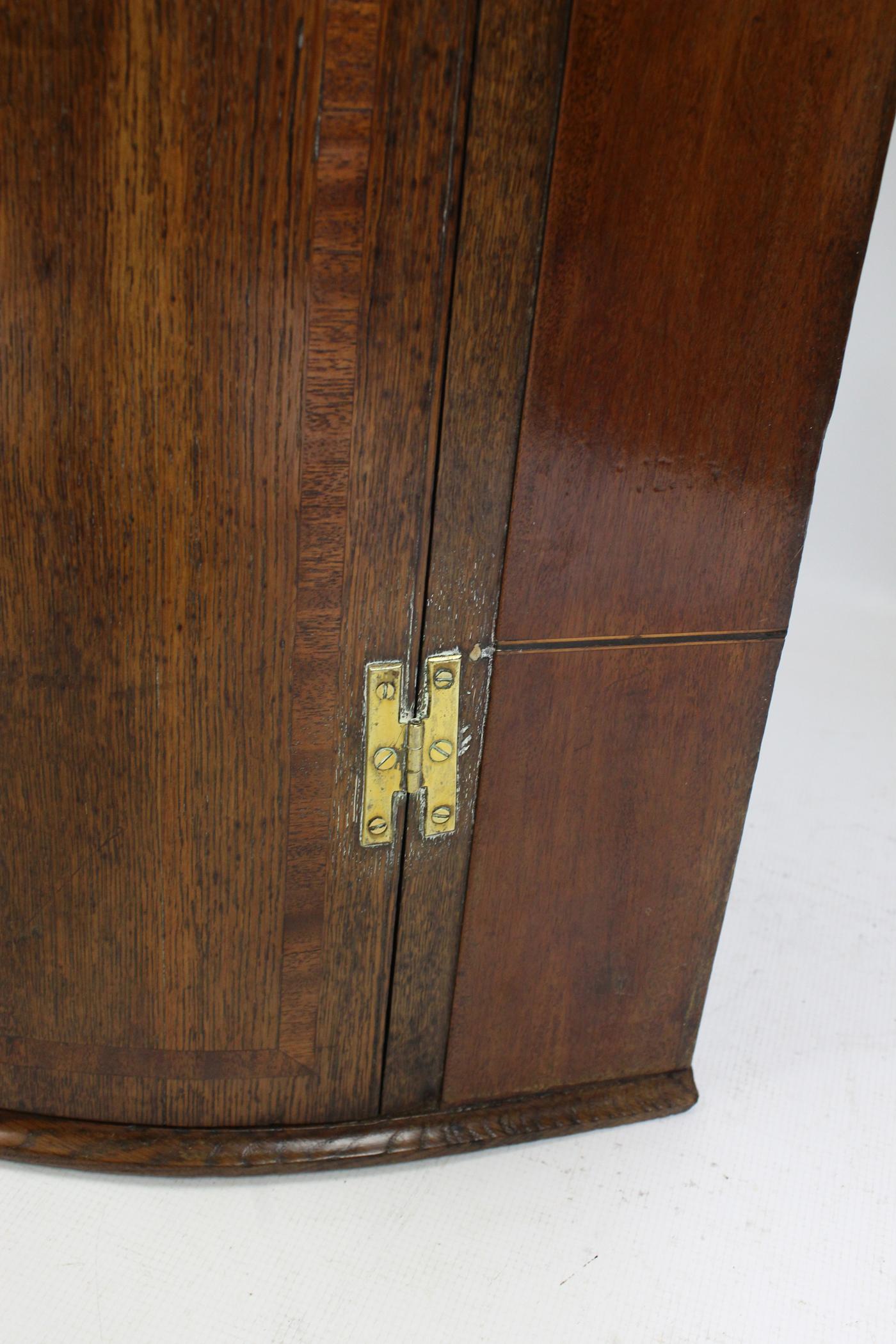 Antique English Georgian Oak Bow Front Corner Cupboard Hanging Cabinet 3
