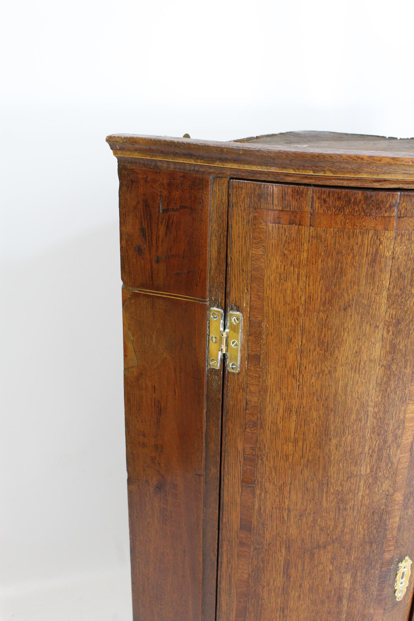 Antique English Georgian Oak Bow Front Corner Cupboard Hanging Cabinet 5