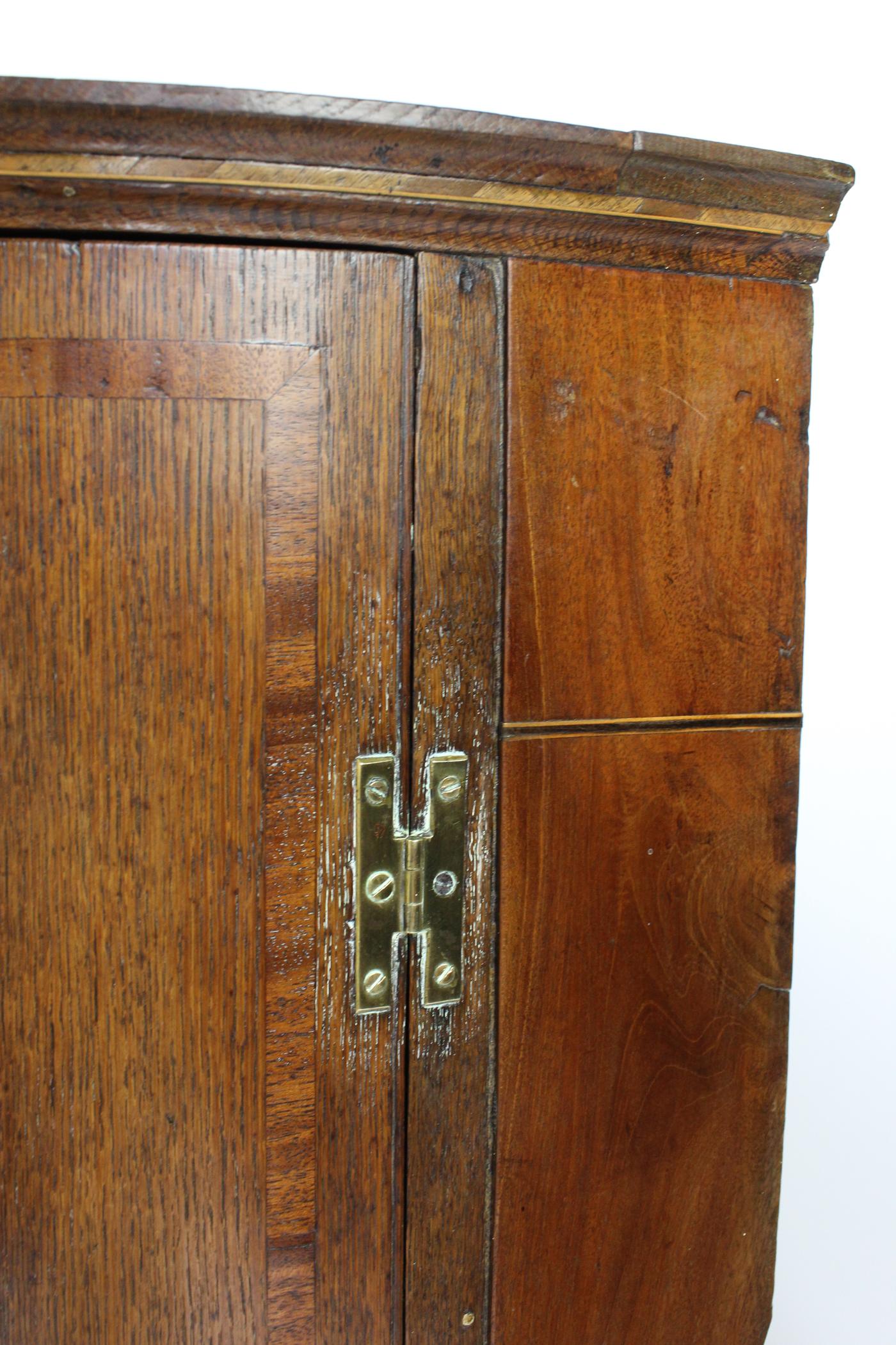 Antique English Georgian Oak Bow Front Corner Cupboard Hanging Cabinet 1
