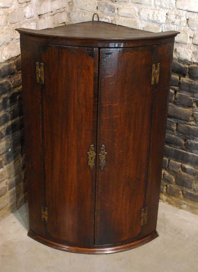 Antique English Oak Hanging Bowfront Corner For Sale