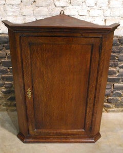 Antique English Georgian Oak Hanging Kitchen Corner Cupboard