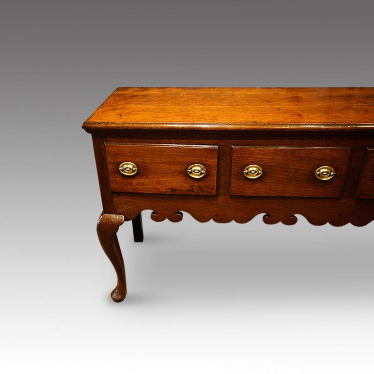 Antique English Oak Small Cabiole Leg Dresser Huntboard, circa