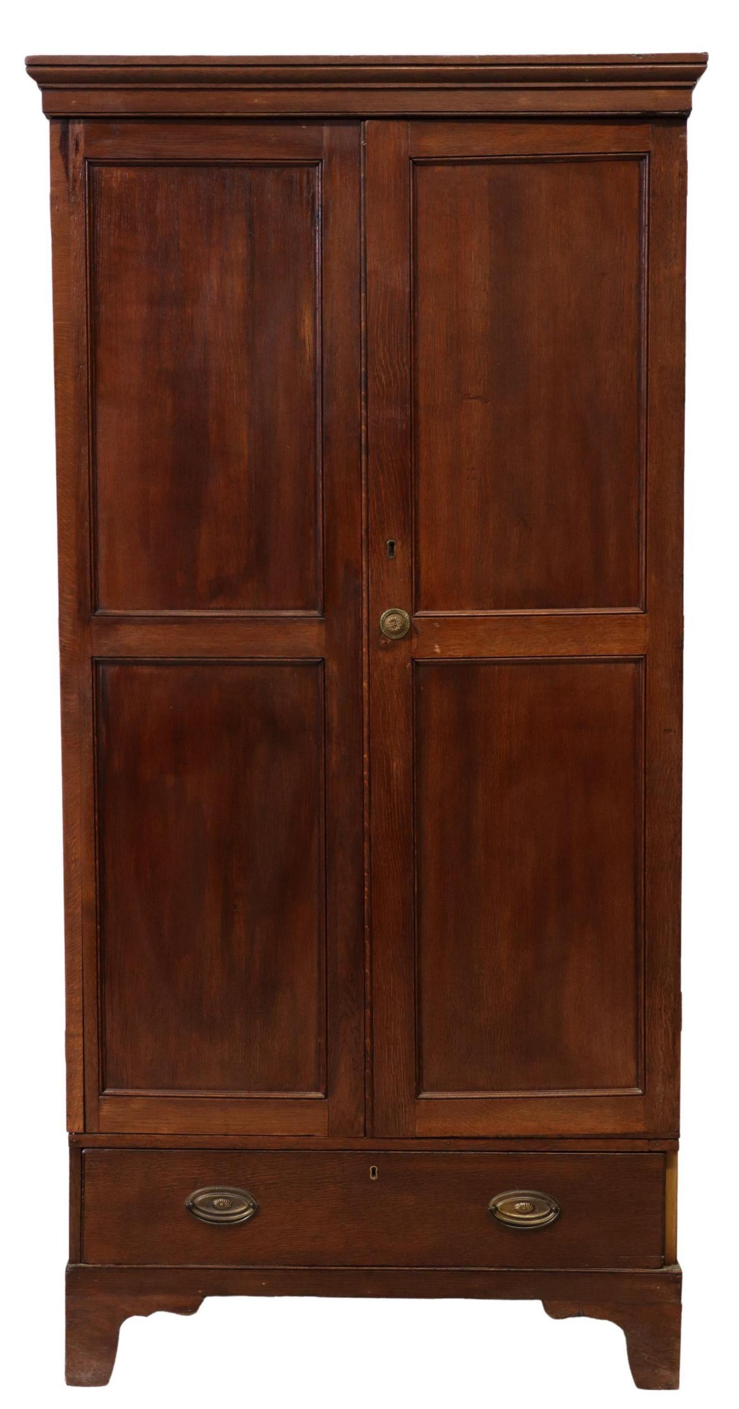 Hand-Crafted Antique English Georgian Oak Wardrobe Cupboard For Sale