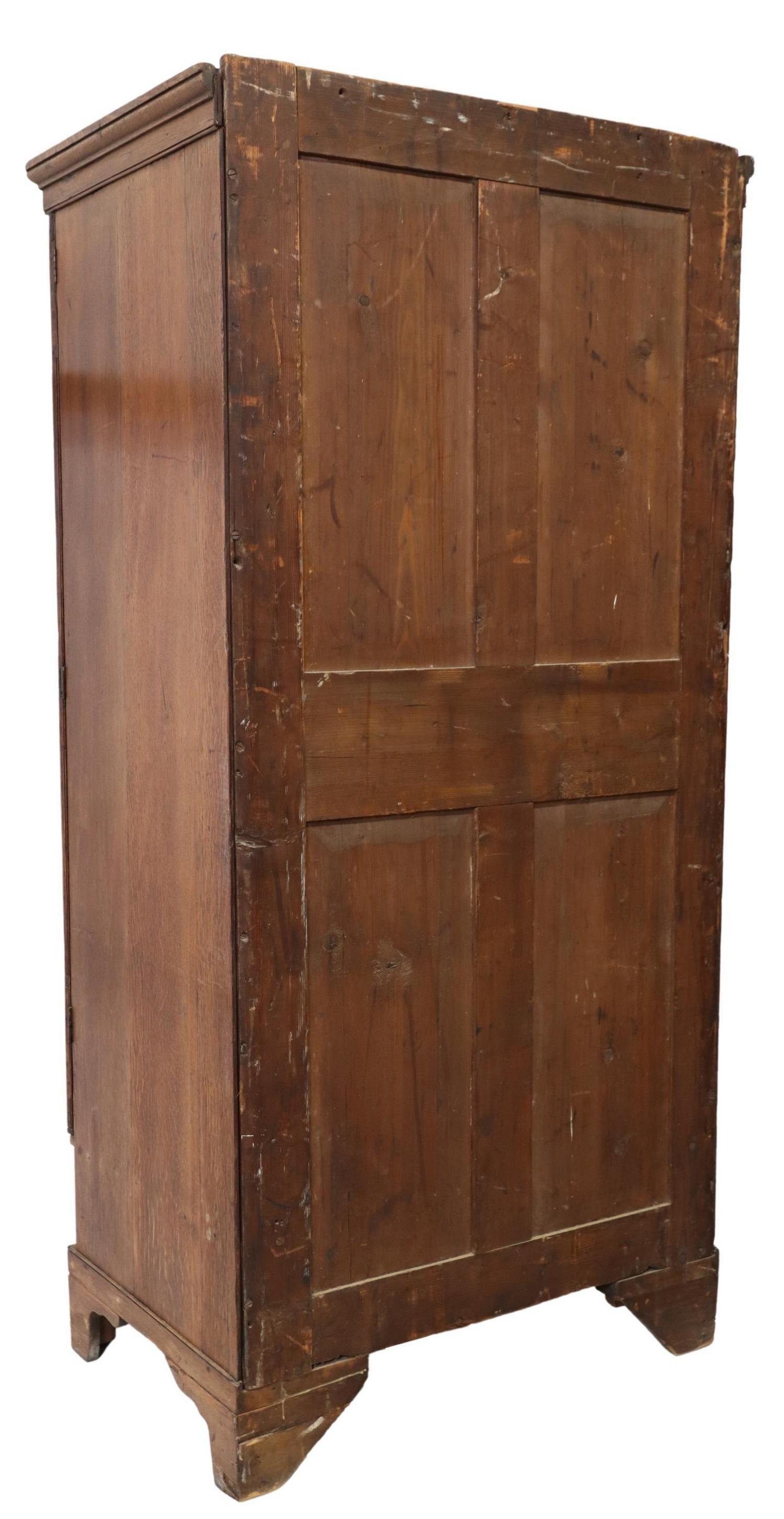 Brass Antique English Georgian Oak Wardrobe Cupboard For Sale