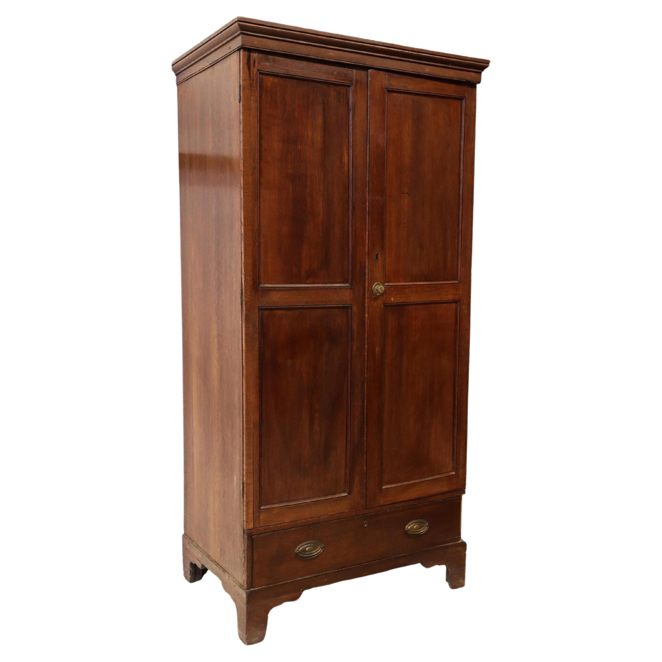 Antique English Georgian Oak Wardrobe Cupboard For Sale