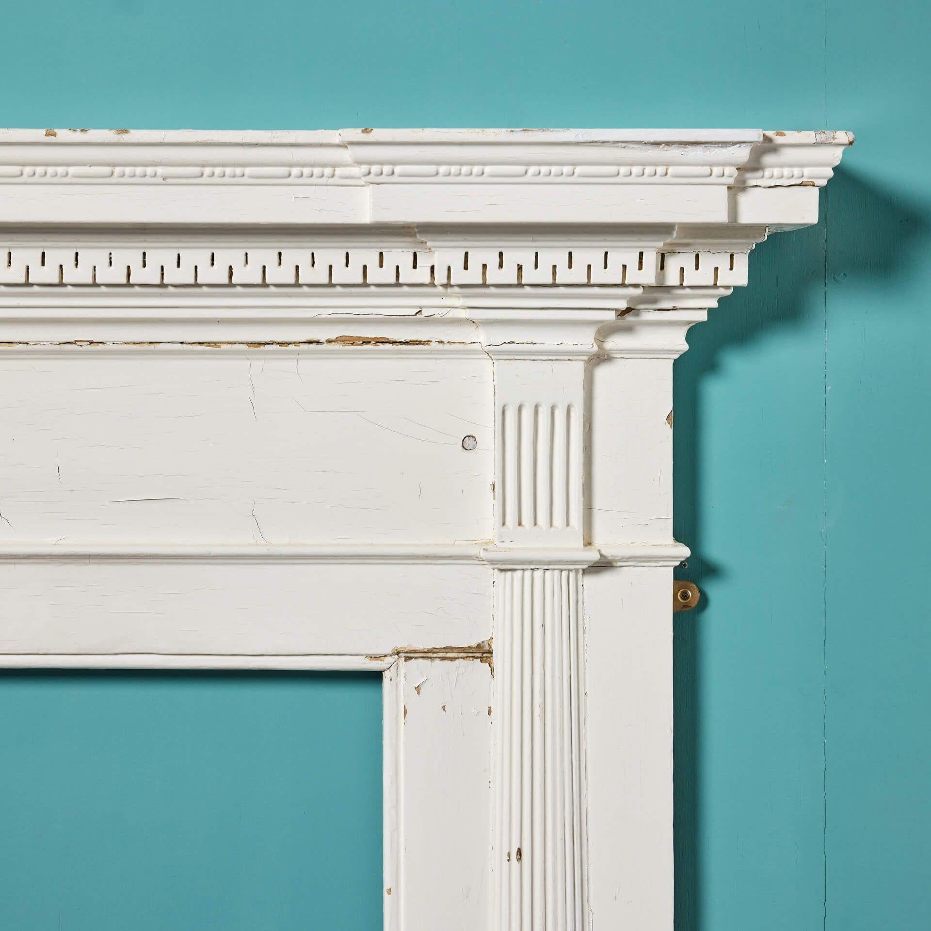 Antique English Georgian Painted Pine Fire Mantel In Fair Condition For Sale In Wormelow, Herefordshire