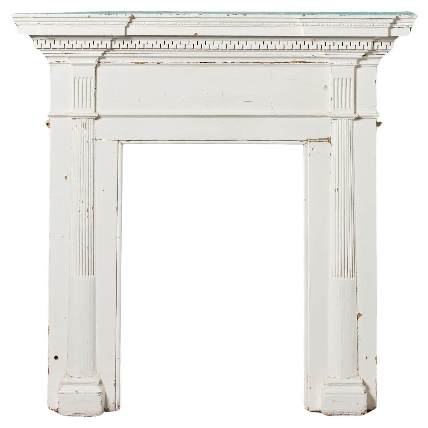 Antique English Georgian Painted Pine Fire Mantel For Sale