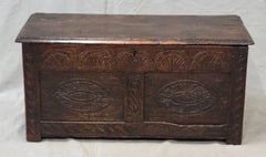 Antique English Georgian Period Carved Oak Coffer Storage Trunk Blanket Chest