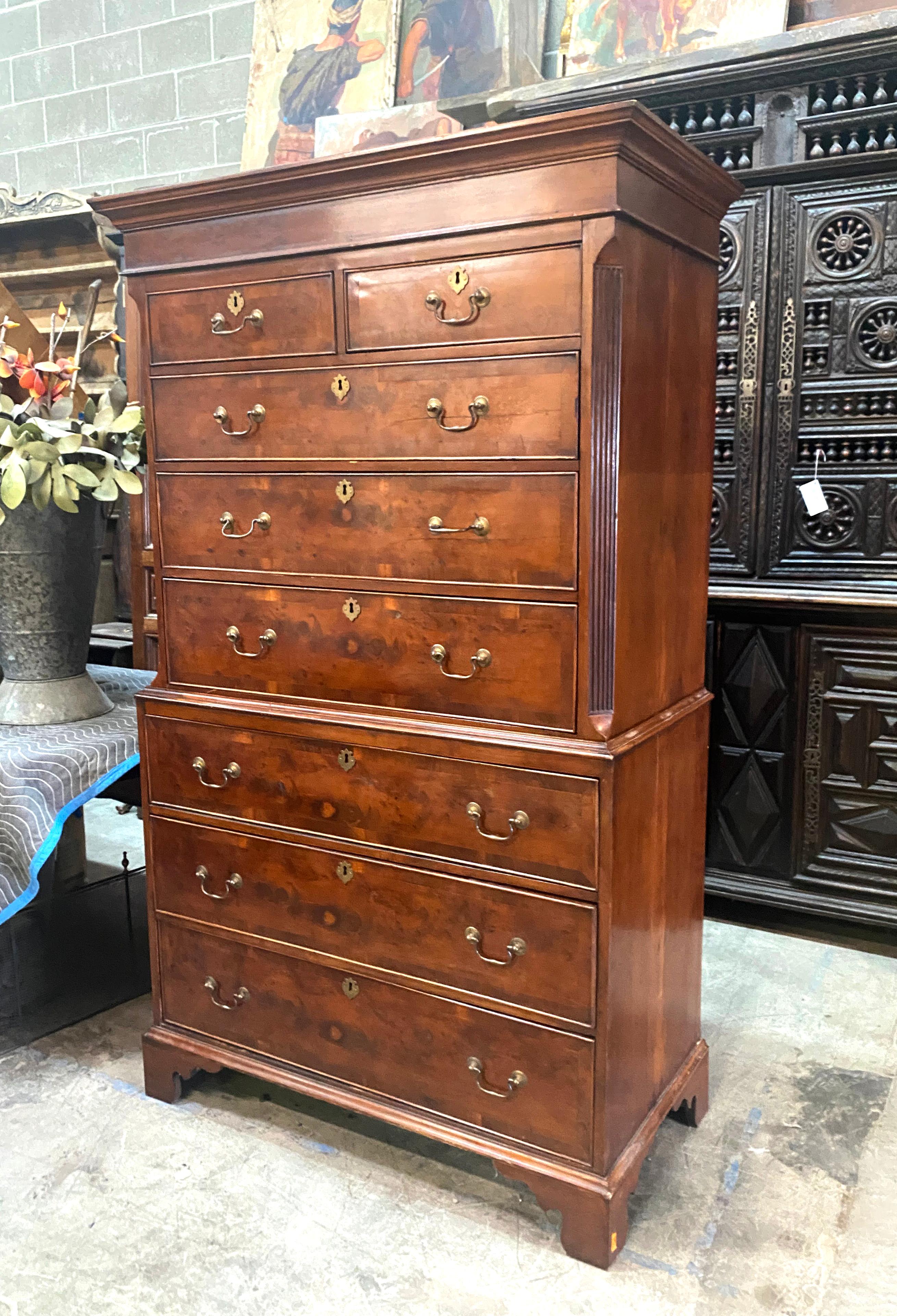 Antique English Georgian Period Mahogany Chest on Chest For Sale 4