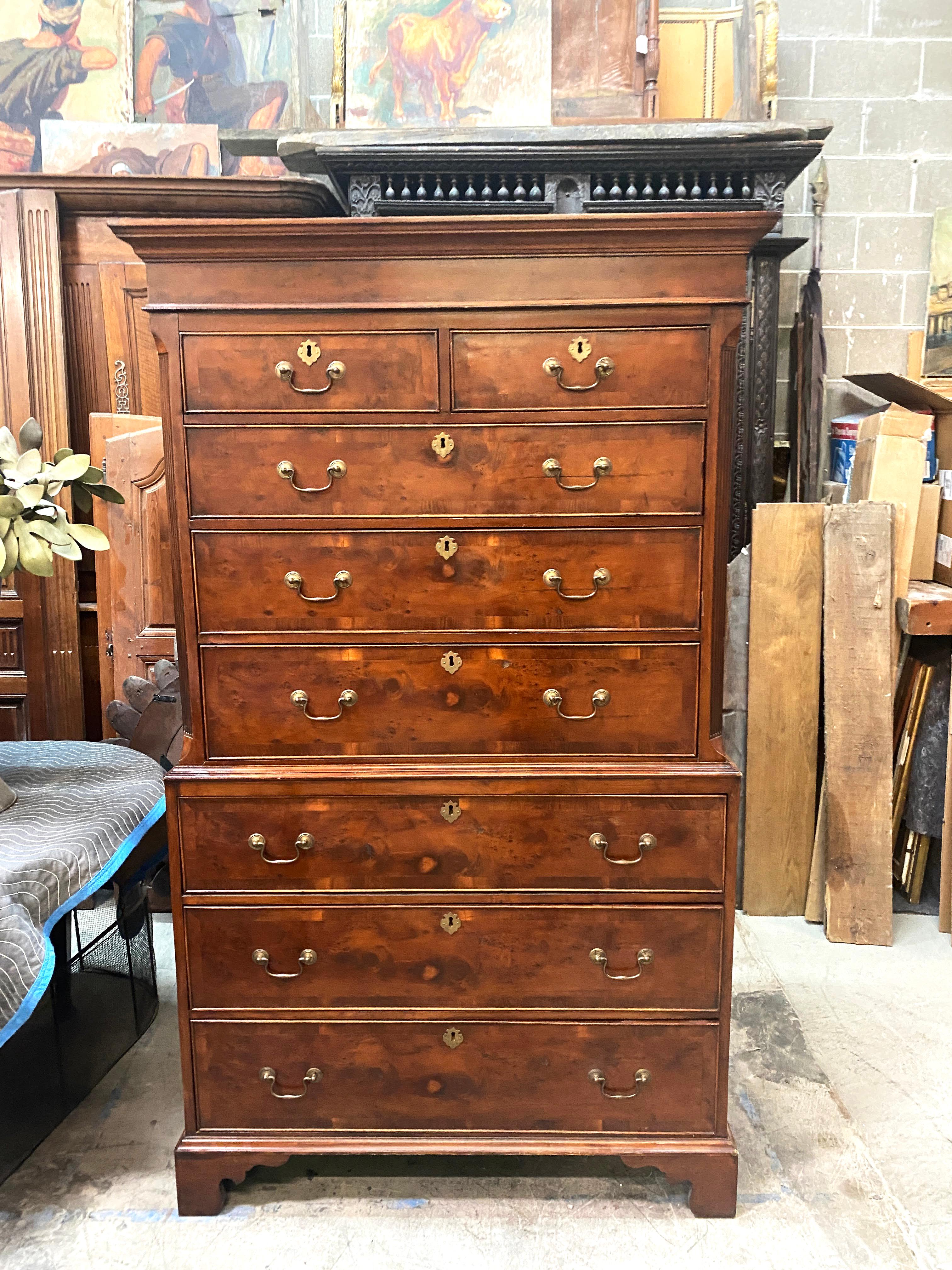 Hand-Crafted Antique English Georgian Period Mahogany Chest on Chest For Sale