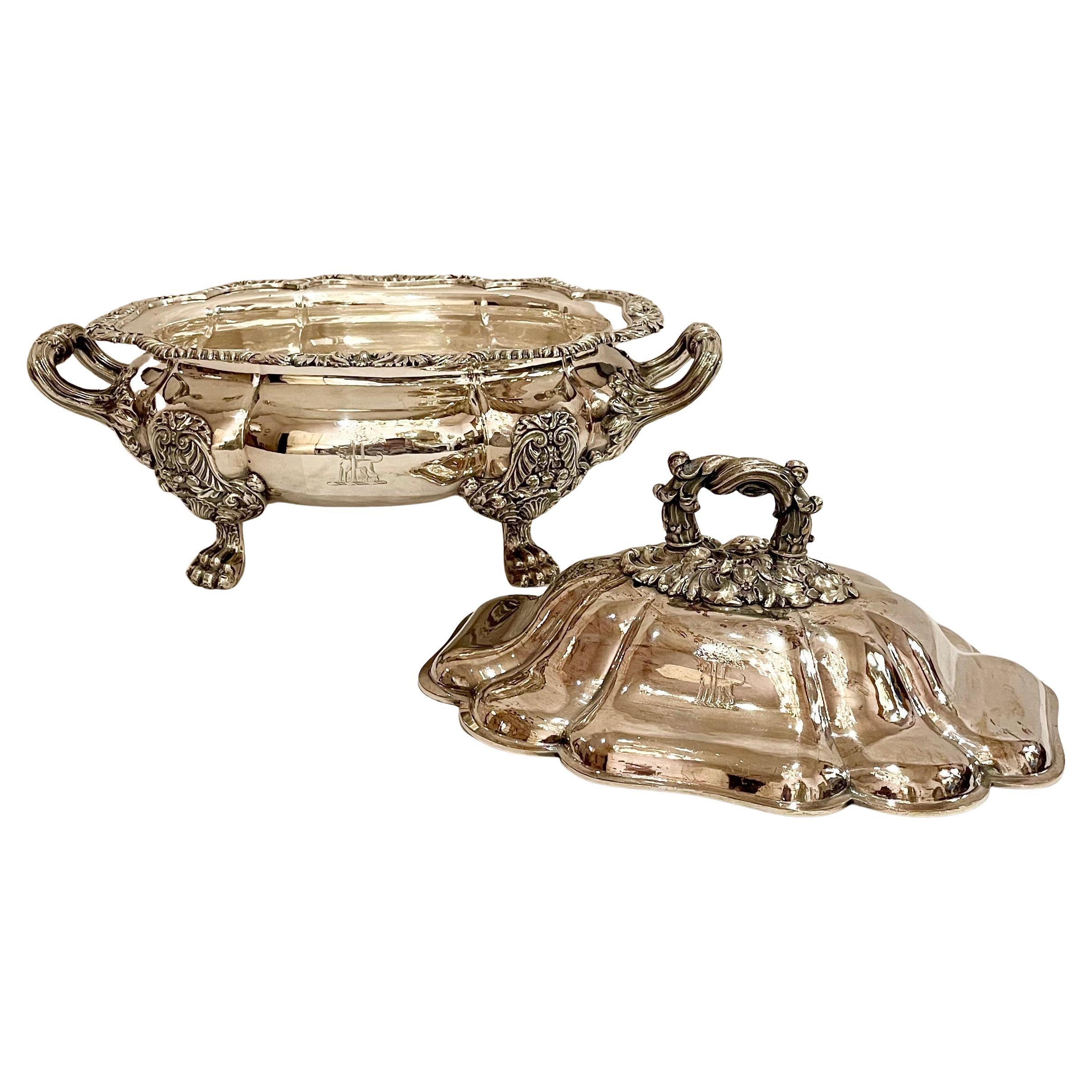 Sopera y Tapa de Plato de Plata de Sheffield del Periodo Georgiano Inglés Antiguo. Placa de Sheffield en venta