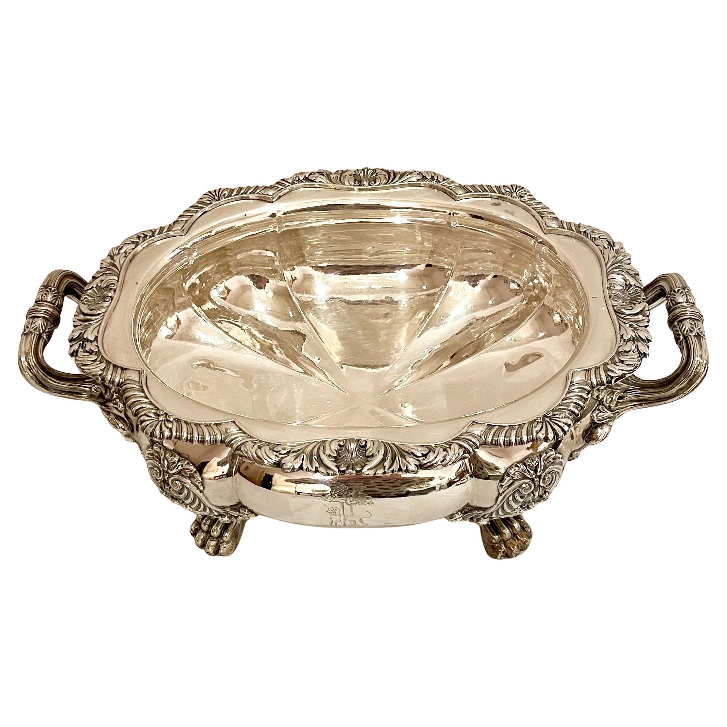 Sopera y Tapa de Plato de Plata de Sheffield del Periodo Georgiano Inglés Antiguo. en venta 2