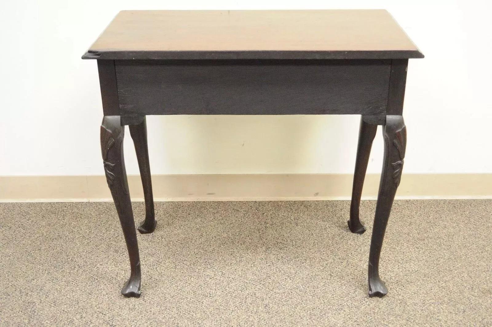 Antique English Georgian Queen Anne Shell Carved Mahogany Console Hall Table For Sale 6