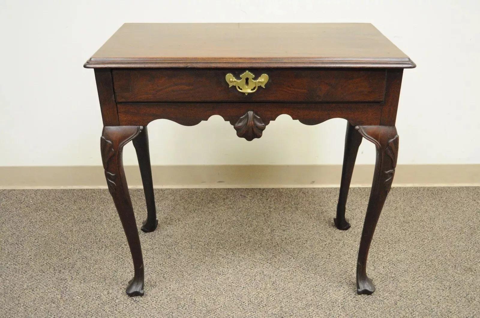 Antique English Georgian Queen Anne Shell Carved Mahogany Console Hall Table For Sale 7