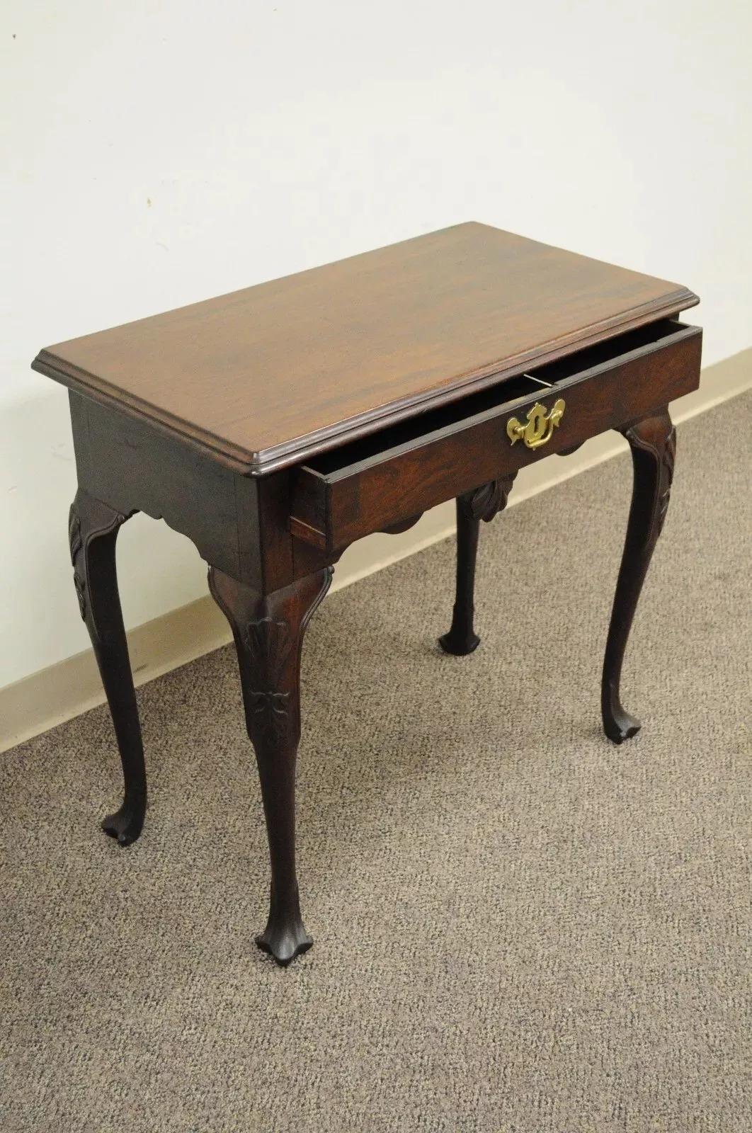 Unknown Antique English Georgian Queen Anne Shell Carved Mahogany Console Hall Table For Sale