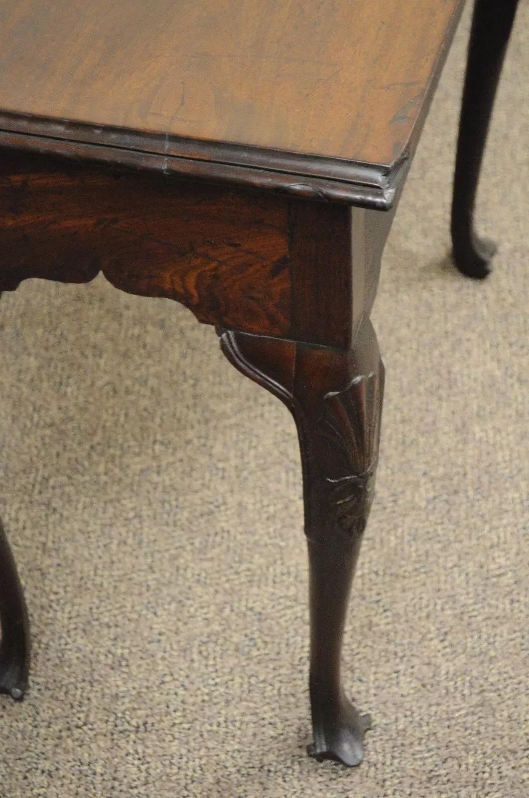 Antique English Georgian Queen Anne Shell Carved Mahogany Console Hall Table For Sale 1