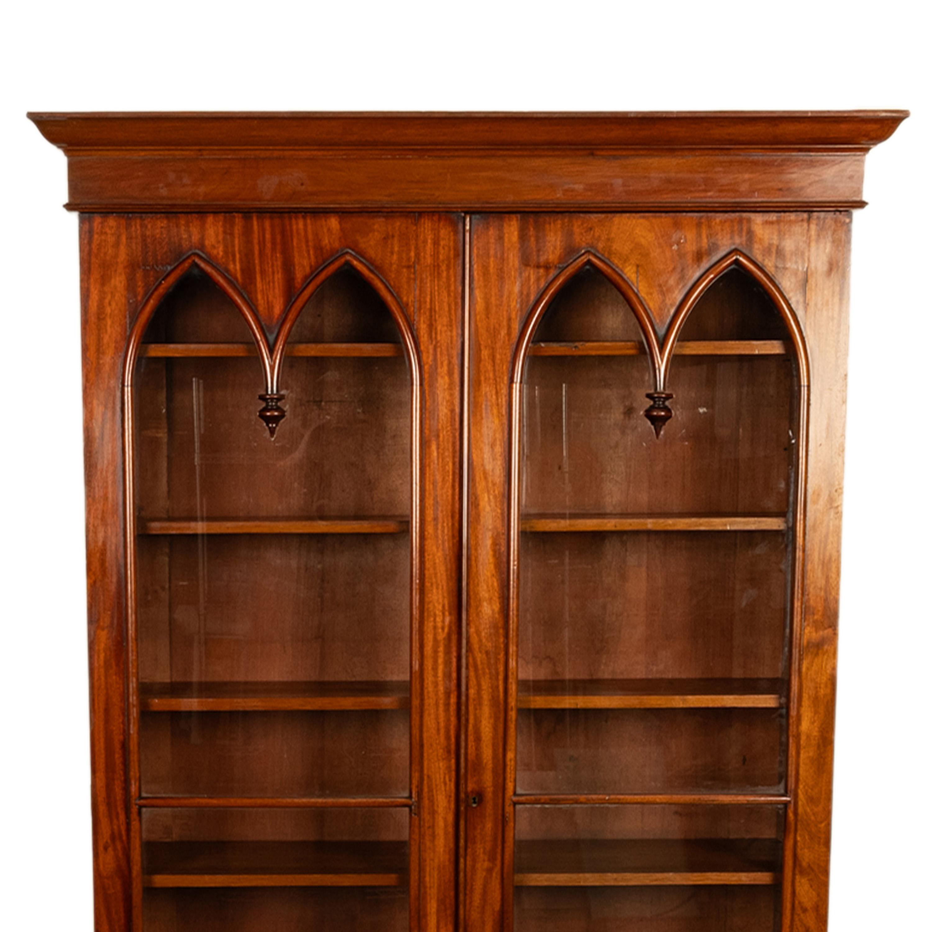 Antique English Georgian Regency Gothic Arch Mahogany Two Door Bookcase 1830 4