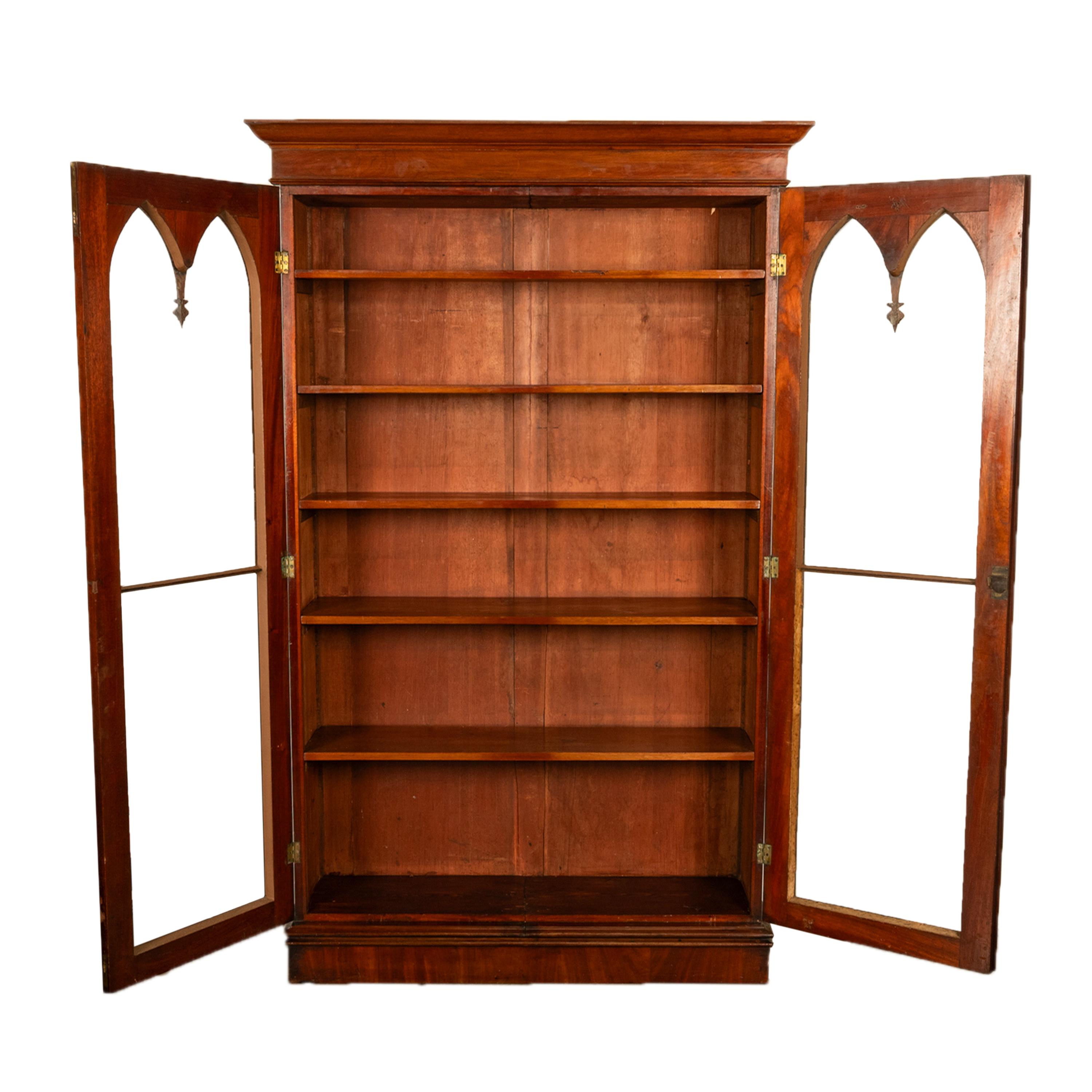 Antique English Georgian Regency Gothic Arch Mahogany Two Door Bookcase 1830 2