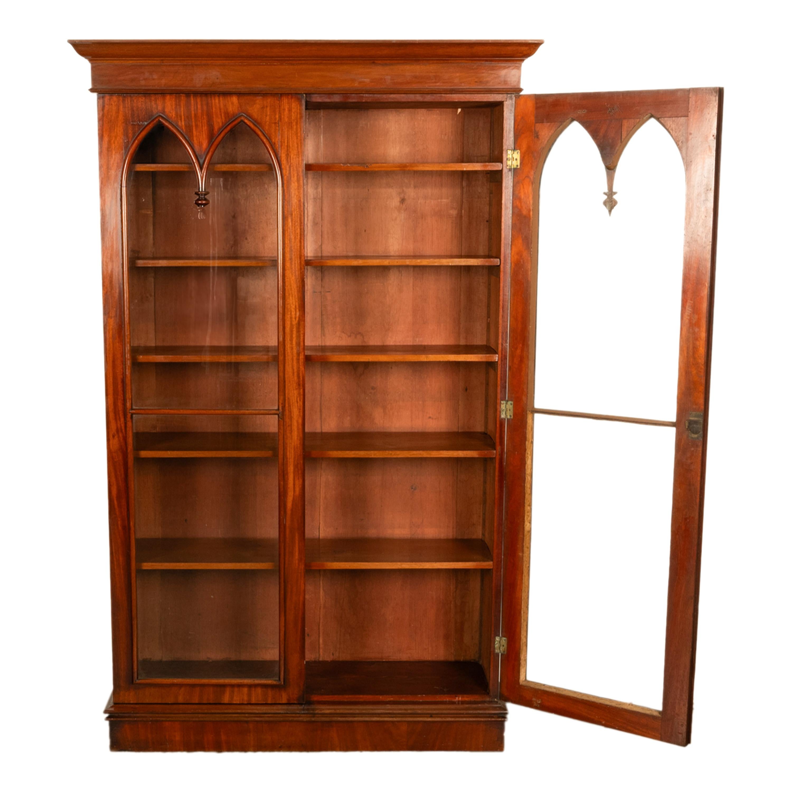 Antique English Georgian Regency Gothic Arch Mahogany Two Door Bookcase 1830 3