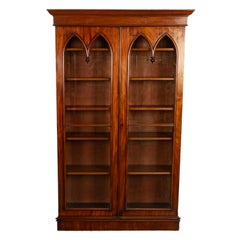 Antique English Georgian Regency Gothic Arch Mahogany Two Door Bookcase 1830