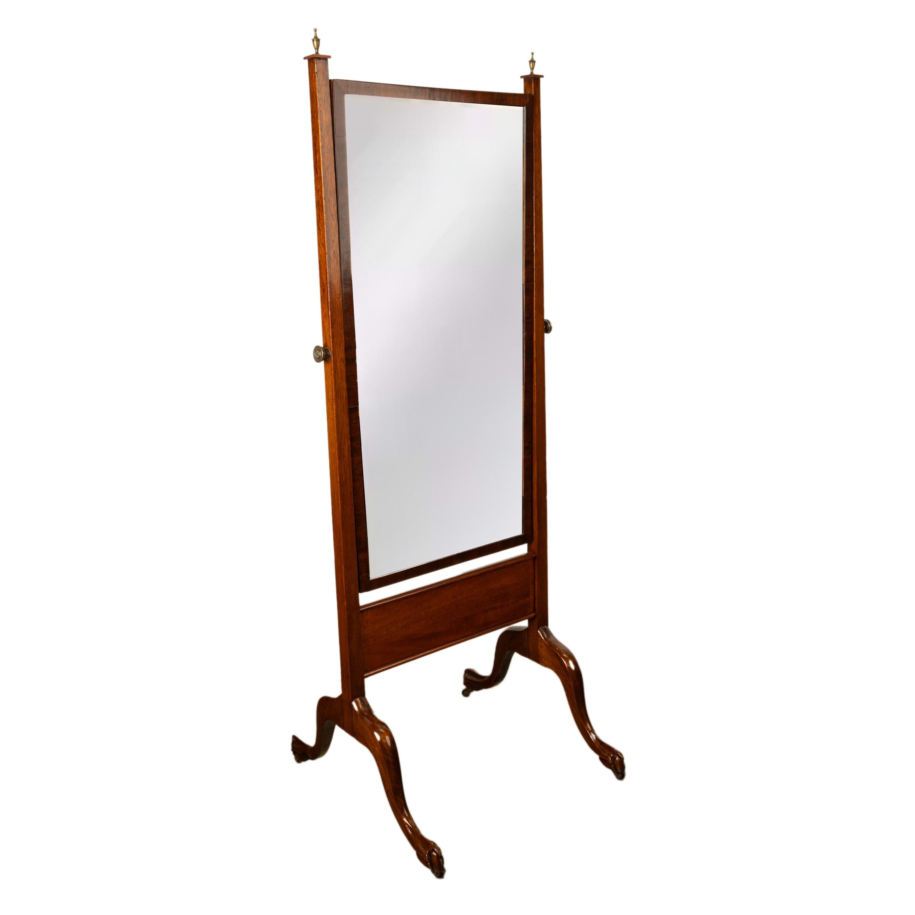 Antique English Georgian Regency Mahogany Cheval Full Length Swing Mirror 1820 In Good Condition For Sale In Portland, OR