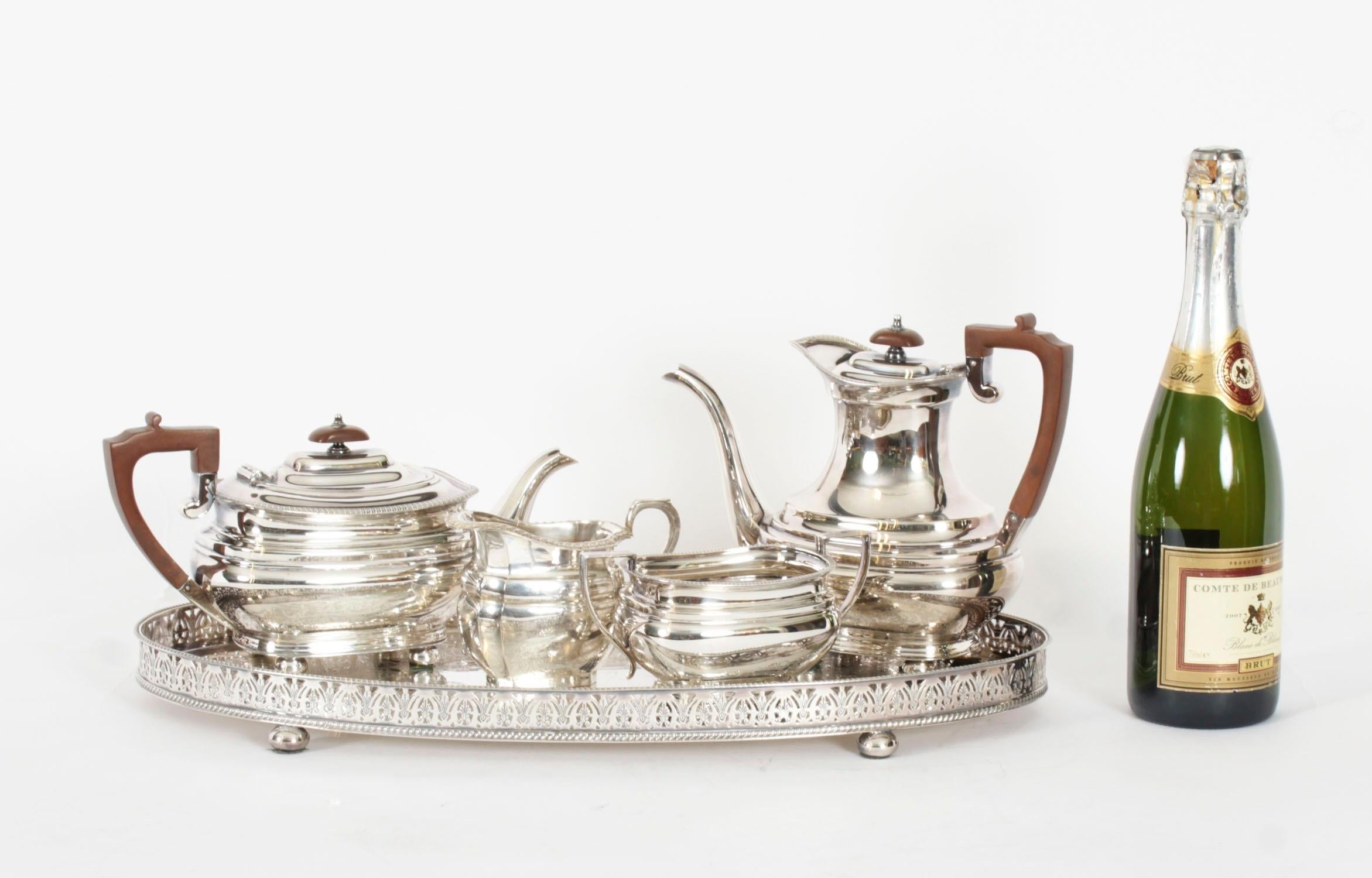 Antique English Georgian Revival Silver Plate Tea Service 20th Century 16