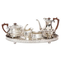 Antique English Georgian Revival Silver Plate Tea Service 20th Century