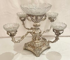 Antique English Georgian Sheffield Silver-Plate & Cut Crystal Epergne